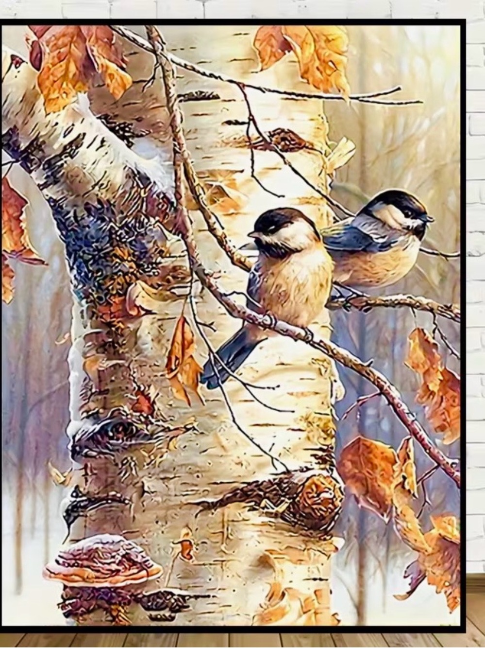 Canvas Wall Art - Birds on Birch Tree in Autumn (Neutral Tones)